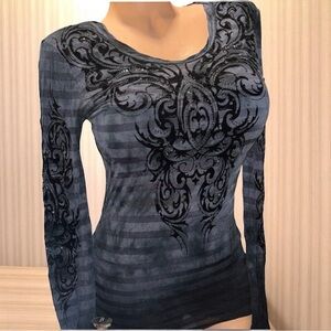 Miss me scoop neck Long Sleeve Top burnout whimsigoth Fairy grunge emo